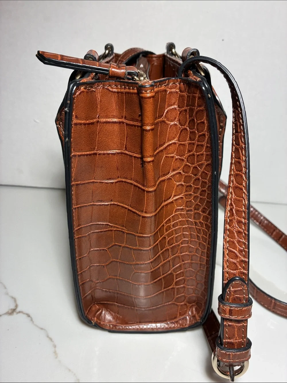 Dana Buchman Cognac Croc-Embossed Satchel with Removable Strap